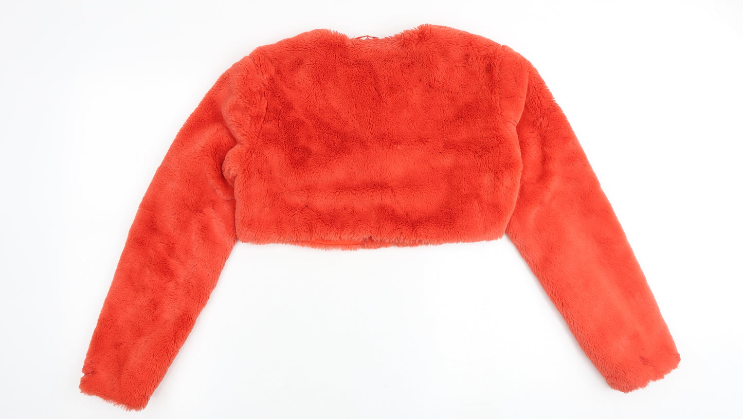 Boohoo Womens Red Jacket Size 8 - Faux Fur