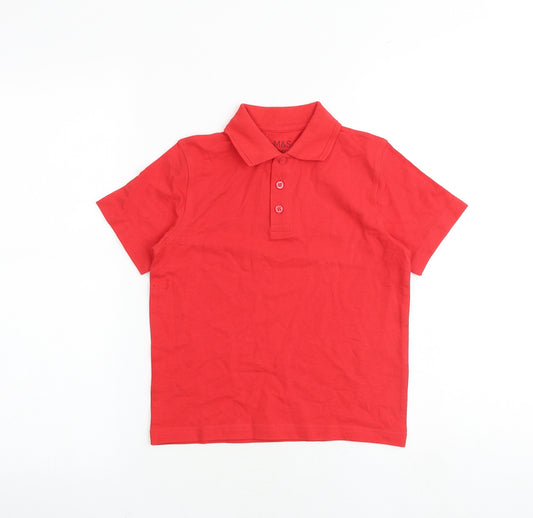 Marks and Spencer Boys Red 100% Cotton Basic Polo Size 5-6 Years Collared Button