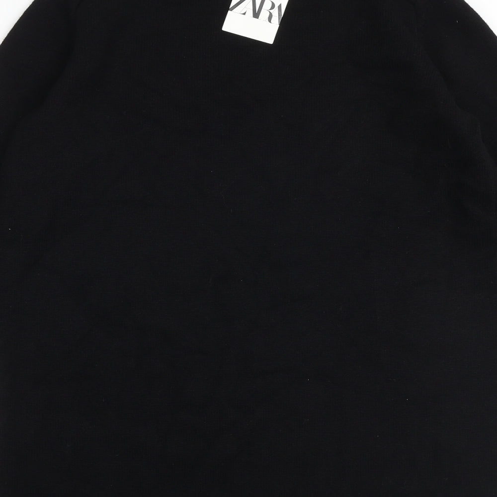 Zara Womens Black Viscose Jumper Dress Size M Round Neck Pullover