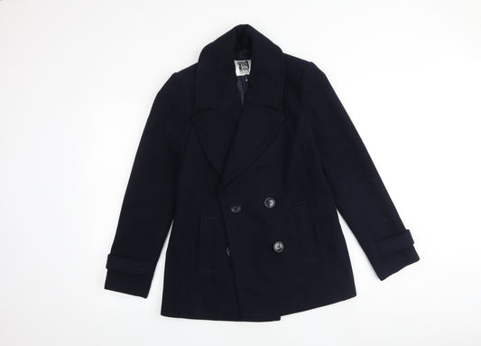 Debenhams Womens Blue Pea Coat Coat Size 10 Button