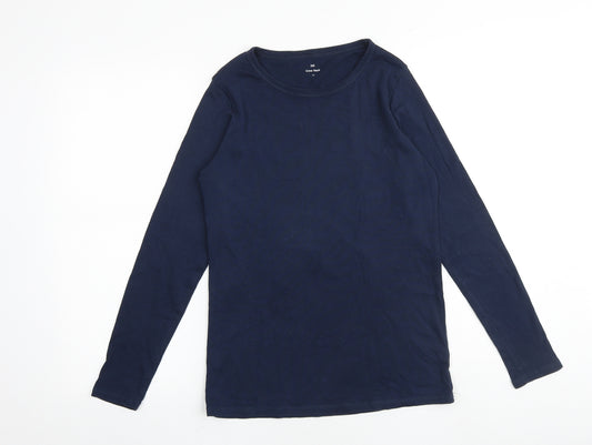 Marks and Spencer Womens Blue 100% Cotton Basic T-Shirt Size 14 Boat Neck