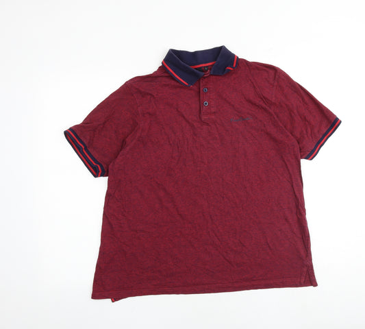 Pierre Cardin Mens Red 100% Cotton Polo Size L Collared Button - Logo