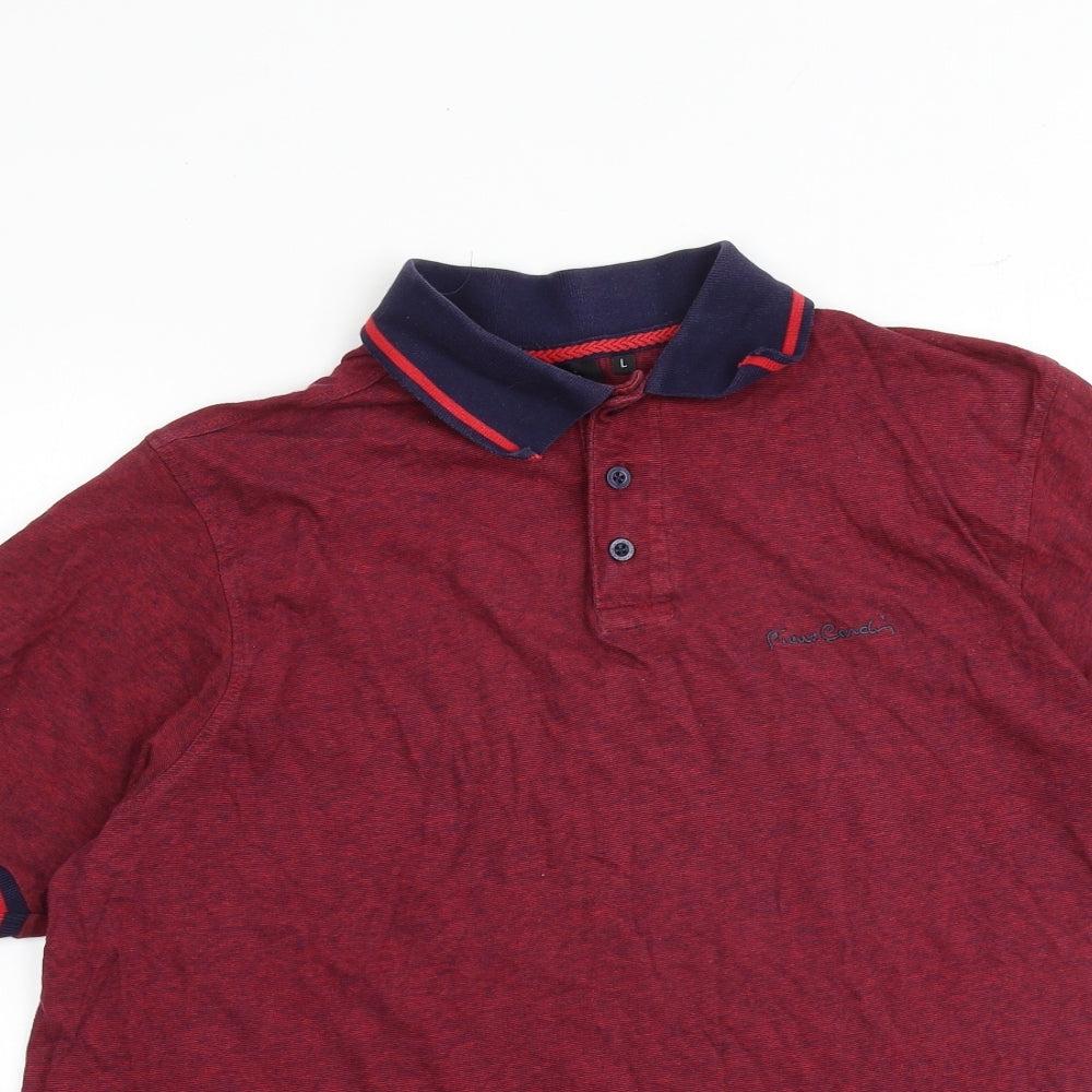 Pierre Cardin Mens Red 100% Cotton Polo Size L Collared Button - Logo