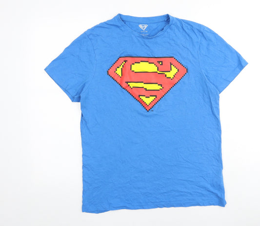 Superman Mens Blue Cotton T-Shirt Size L Round Neck