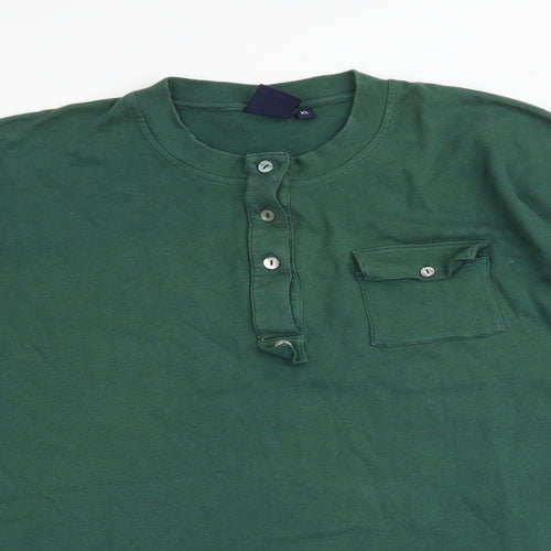 Cotton Traders Mens Green Cotton Button-Up Size XL Round Neck Button