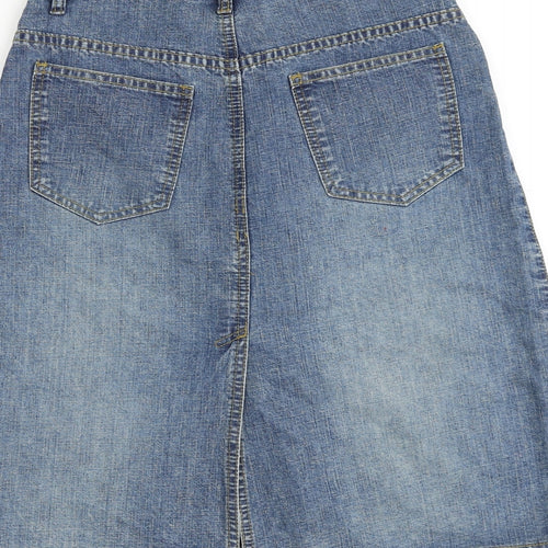 Internacionale Womens Blue Cotton A-Line Skirt Size 10 Button