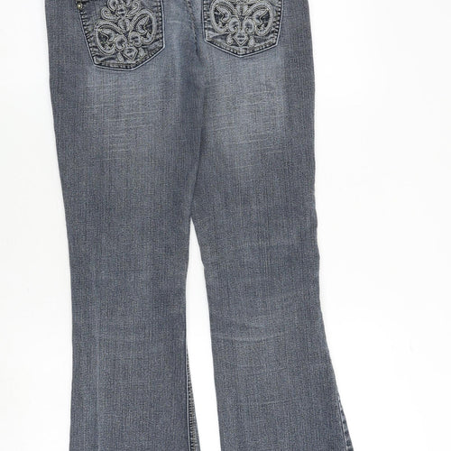 Bay Island Womens Blue Cotton Bootcut Jeans Size 10 Regular Zip - Patterned Pocket Detail
