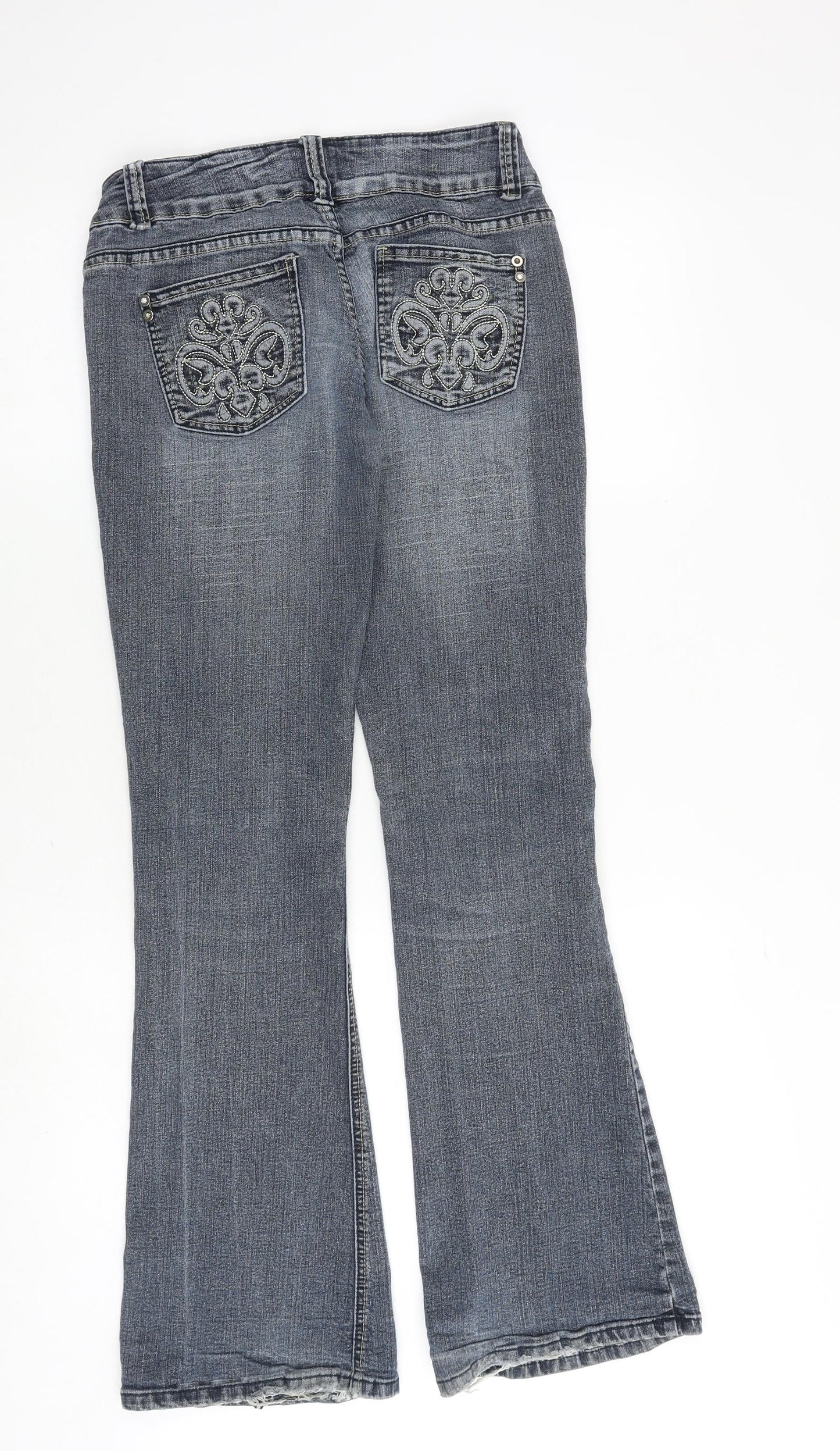Bay Island Womens Blue Cotton Bootcut Jeans Size 10 Regular Zip - Patterned Pocket Detail