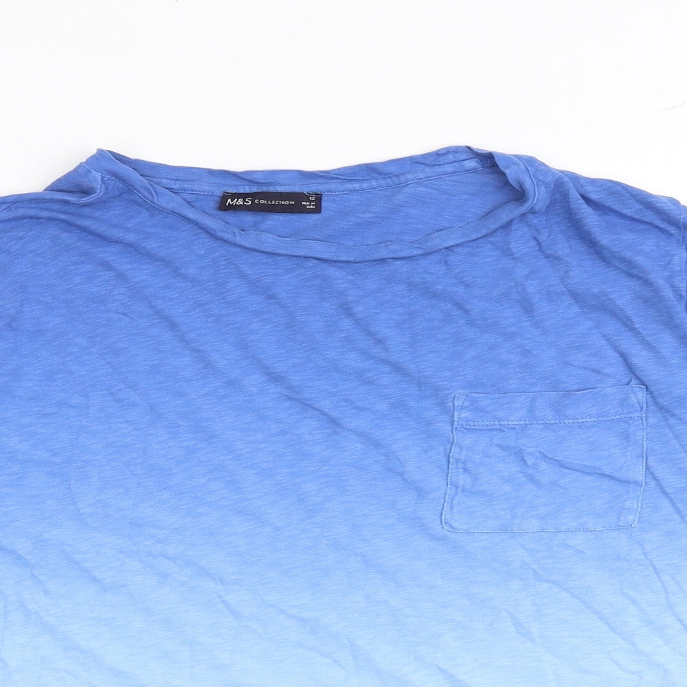 Marks and Spencer Womens Blue 100% Cotton Basic T-Shirt Size 12 Round Neck - Ombré