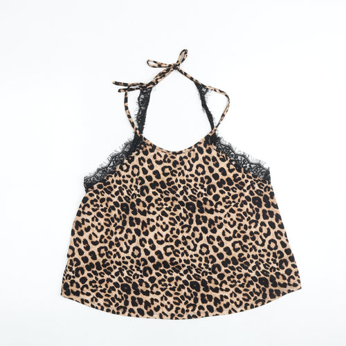 New Look Womens Brown Animal Print Polyester Camisole Tank Size L Halter - Leopard Print Lace Detail