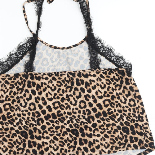 New Look Womens Brown Animal Print Polyester Camisole Tank Size L Halter - Leopard Print Lace Detail