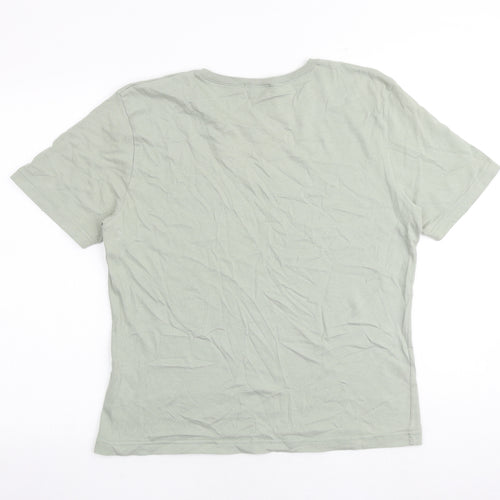 Bonmarché Womens Green 100% Cotton Basic T-Shirt Size L Round Neck - Palm Trees