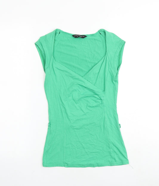 Dorothy Perkins Womens Green Viscose Basic T-Shirt Size 8 V-Neck