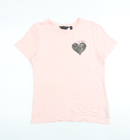 Dorothy Perkins Womens Pink Viscose Basic T-Shirt Size 10 Round Neck - Heart Print