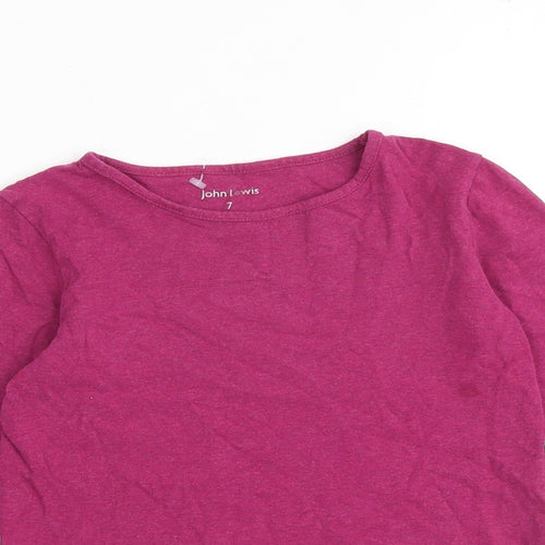 John Lewis Girls Pink 100% Cotton Basic T-Shirt Size 7 Years Boat Neck Pullover