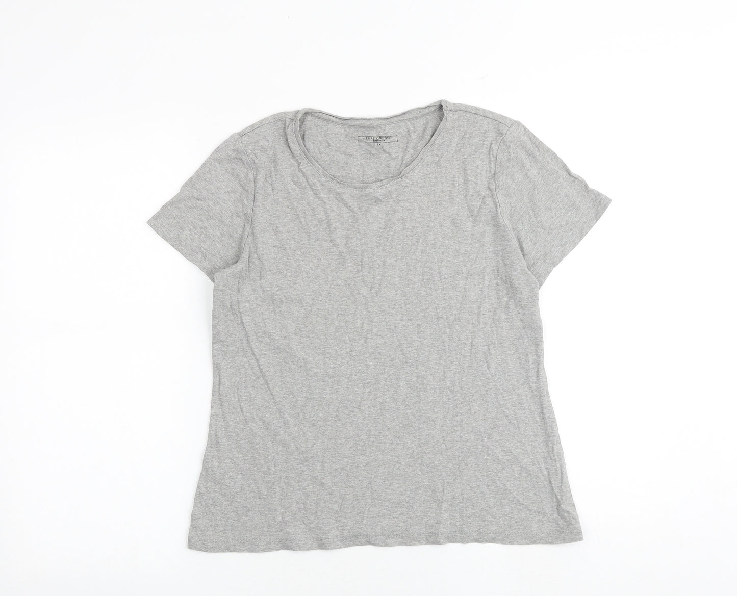 John Lewis Womens Grey 100% Cotton Basic T-Shirt Size 14 Round Neck
