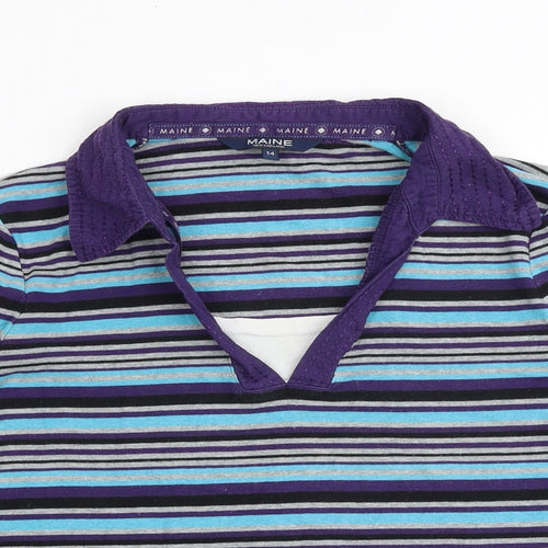 Maine Womens Multicoloured Striped 100% Cotton Basic Blouse Size 14 Collared