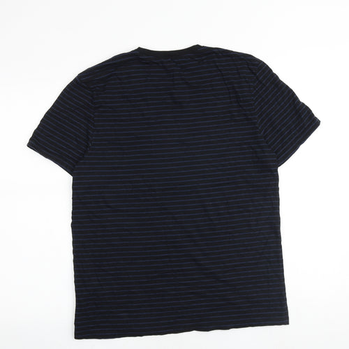 Topman Mens Black Striped Cotton T-Shirt Size L Round Neck