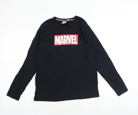 Marvel Boys Black 100% Cotton Basic T-Shirt Size 11-12 Years Round Neck Pullover