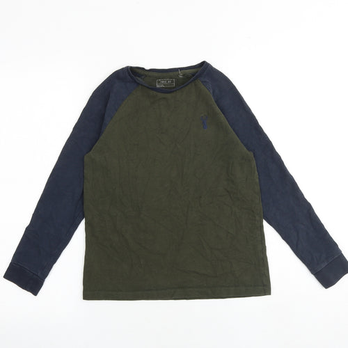NEXT Boys Green Colourblock 100% Cotton Basic T-Shirt Size 10 Years Round Neck Pullover