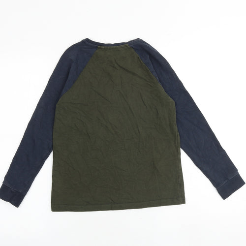 NEXT Boys Green Colourblock 100% Cotton Basic T-Shirt Size 10 Years Round Neck Pullover