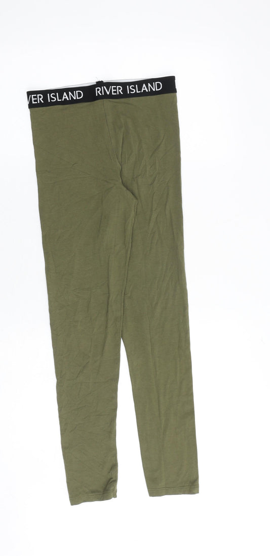 River Island Girls Green Cotton Jogger Trousers Size 11-12 Years Regular - Leggings