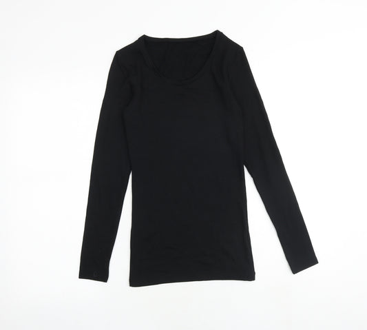 Marks and Spencer Womens Black Acrylic Basic T-Shirt Size 6 Round Neck - Heatgen