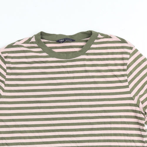 Marks and Spencer Womens Multicoloured Striped 100% Cotton Basic T-Shirt Size 12 Round Neck