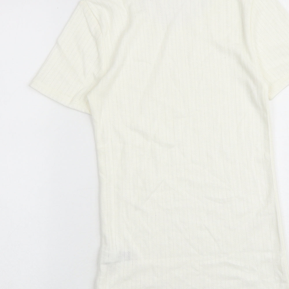Marks and Spencer Womens Ivory Polyester Basic T-Shirt Size 8 Boat Neck - Lace Trim