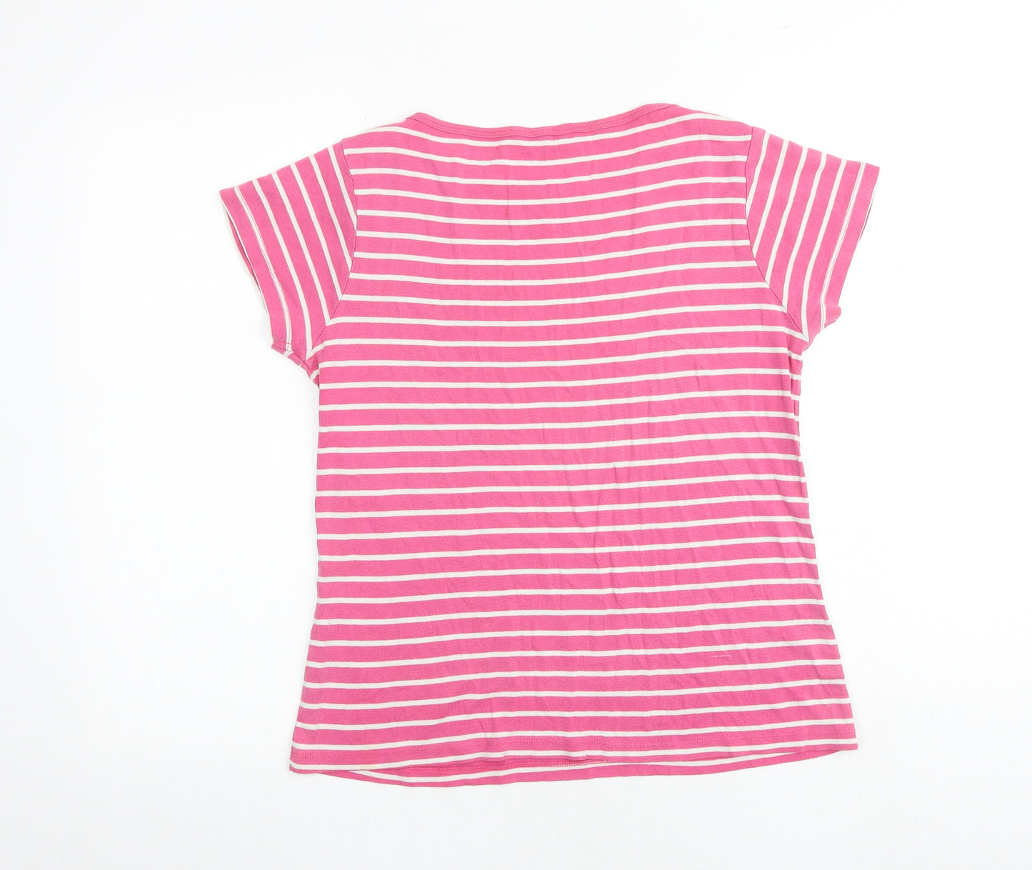 M&Co Womens Pink Striped 100% Cotton Basic T-Shirt Size 16 Boat Neck