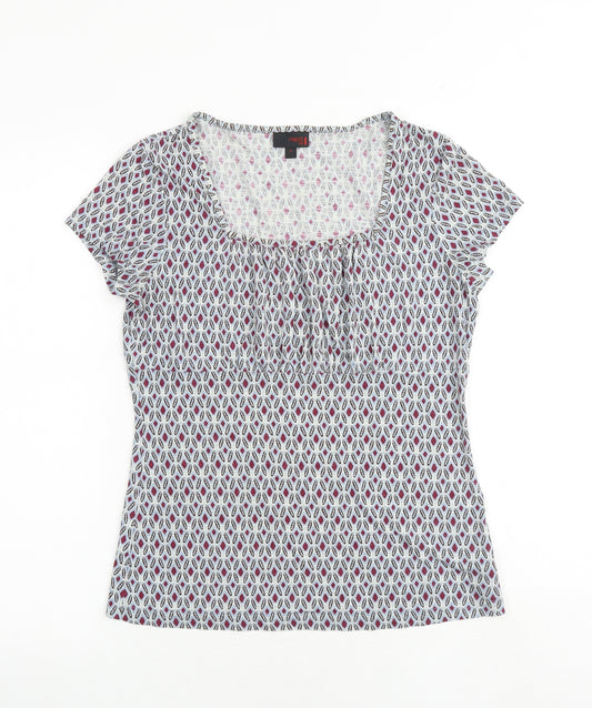 NEXT Womens Multicoloured Geometric 100% Cotton Basic T-Shirt Size 12 Square Neck