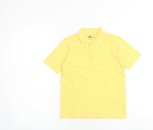 Marks and Spencer Boys Yellow 100% Cotton Basic Polo Size 5-6 Years Collared Button