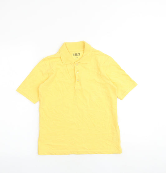 Marks and Spencer Boys Yellow 100% Cotton Basic Polo Size 8-9 Years Collared Button