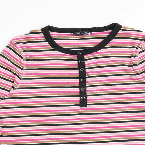 Marks and Spencer Womens Multicoloured Striped Polyester Basic T-Shirt Size 20 Henley