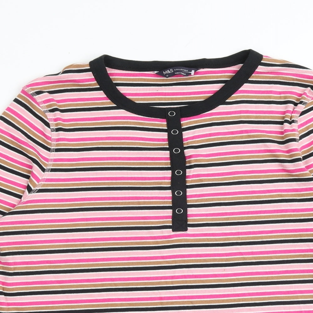 Marks and Spencer Womens Multicoloured Striped Polyester Basic T-Shirt Size 20 Henley