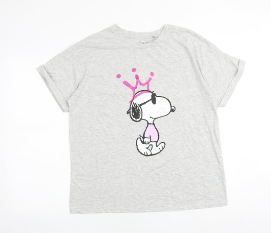 Peanuts Womens Grey Cotton Basic T-Shirt Size 16 Crew Neck - Snoopy