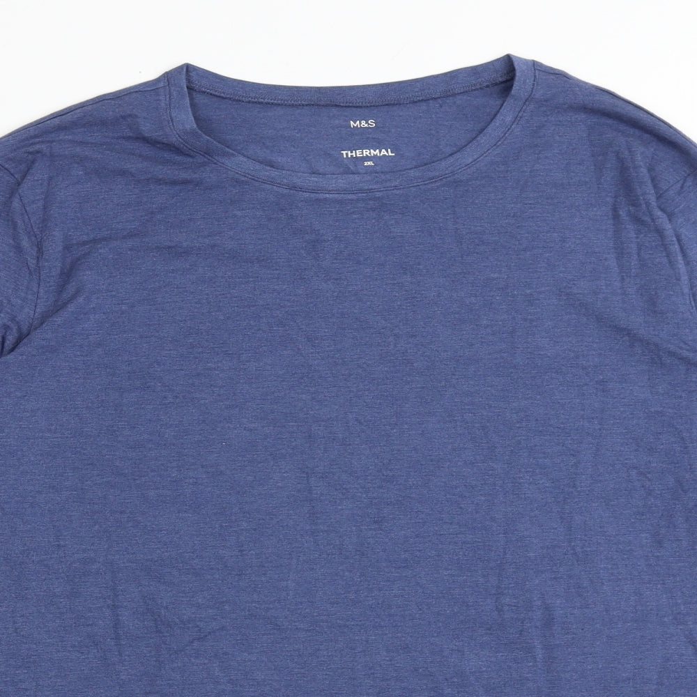 Marks and Spencer Mens Blue Acrylic T-Shirt Size 2XL Crew Neck - Thermal
