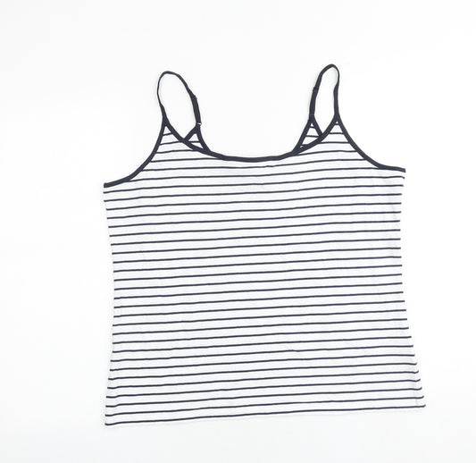 Marks and Spencer Womens White Striped Cotton Camisole Tank Size 18 Scoop Neck