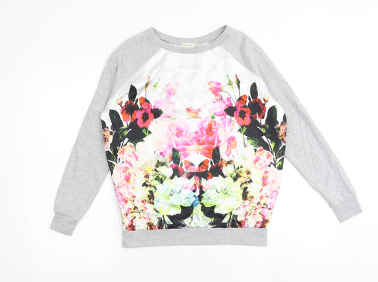 River Island Womens Multicoloured Floral Cotton Pullover Sweatshirt Size 6 Pullover