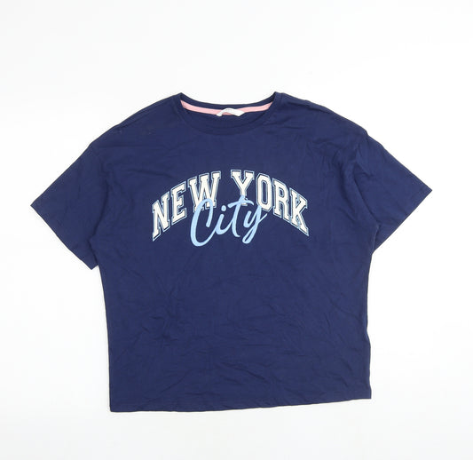 Marks and Spencer Girls Blue Cotton Pullover T-Shirt Size 12-13 Years Crew Neck Pullover - New York City