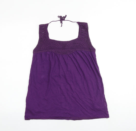 NEXT Womens Purple 100% Cotton Basic Tank Size 8 Square Neck - Crochet Detail