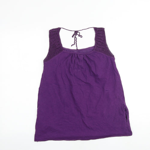 NEXT Womens Purple 100% Cotton Basic Tank Size 8 Square Neck - Crochet Detail