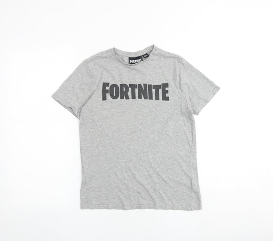 Fortnite Boys Grey 100% Cotton Basic T-Shirt Size M Round Neck Pullover