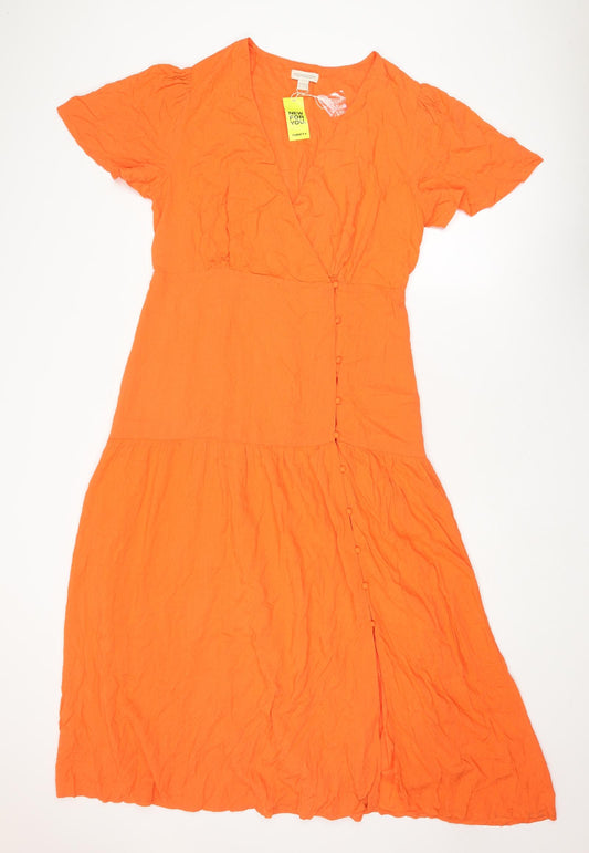 Monsoon Womens Orange Viscose A-Line Size 14 V-Neck Button