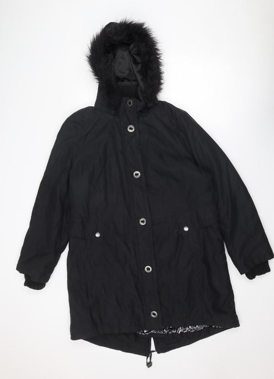 Per Una Womens Black Parka Coat Size L Zip