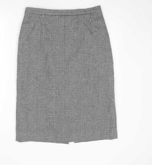 Marks and Spencer Womens Black Plaid Polyester Straight & Pencil Skirt Size 16 Zip