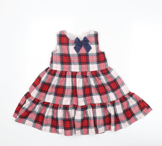 H&M Girls Multicoloured Plaid Polyester A-Line Size 4 Years Boat Neck Button