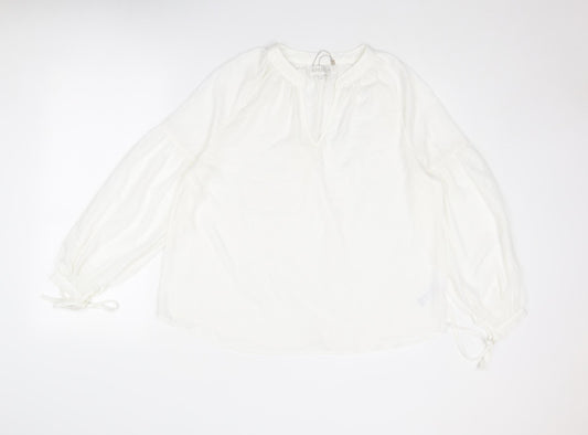Apricot Womens White Polyester Basic Blouse Size 14 V-Neck - Tie Sleeve Detail