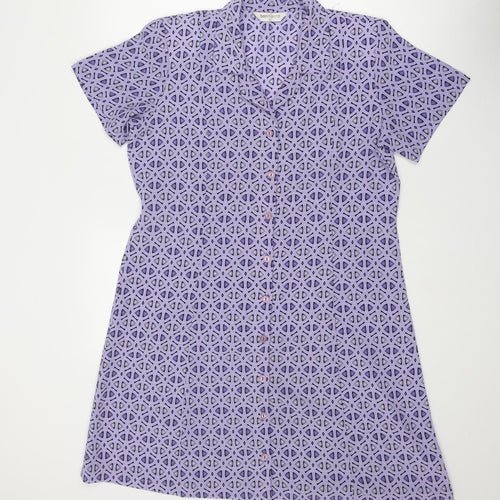Bonmarché Womens Purple Geometric Polyester Shirt Dress Size 14 Collared Button