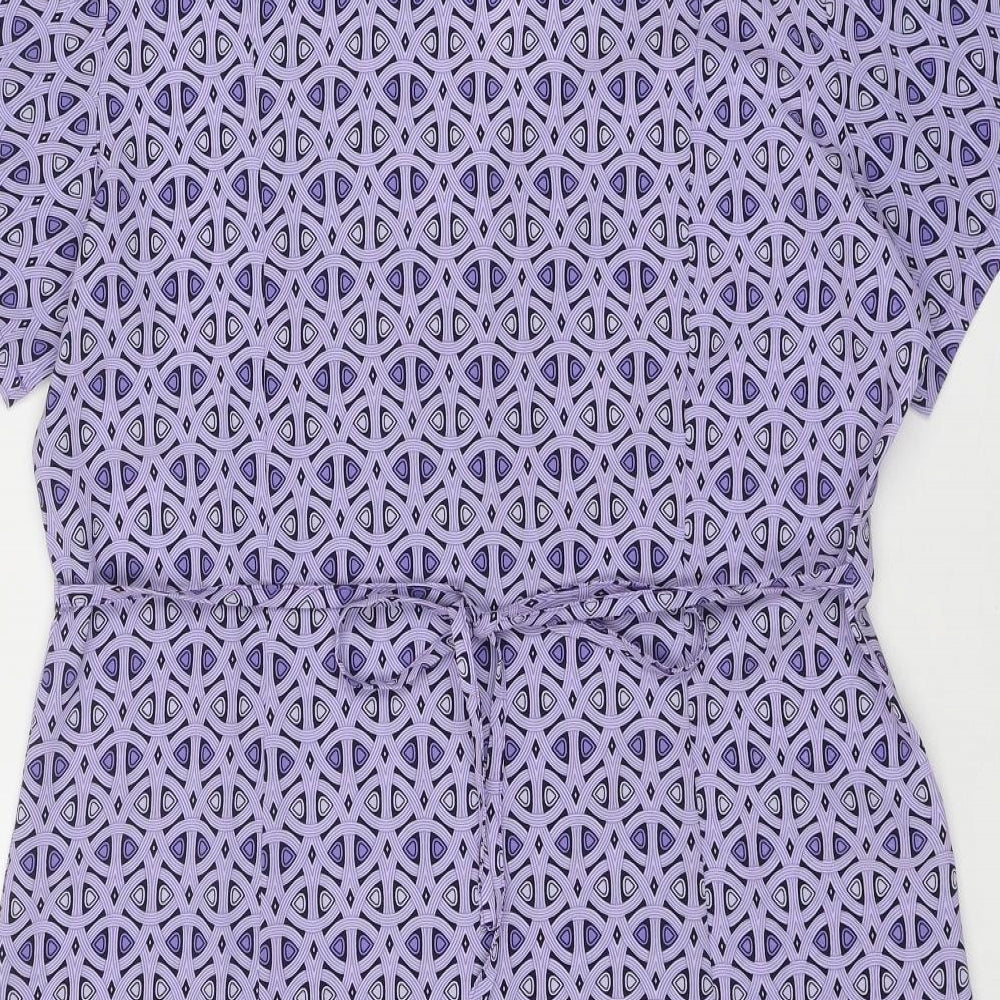 Bonmarché Womens Purple Geometric Polyester Shirt Dress Size 14 Collared Button